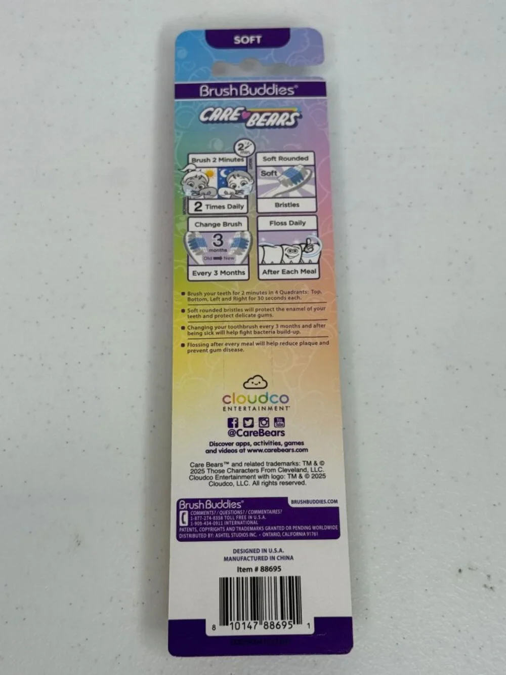 Care Bears Kids Toothbrush Soft Bristles Suction Base Travel Cap